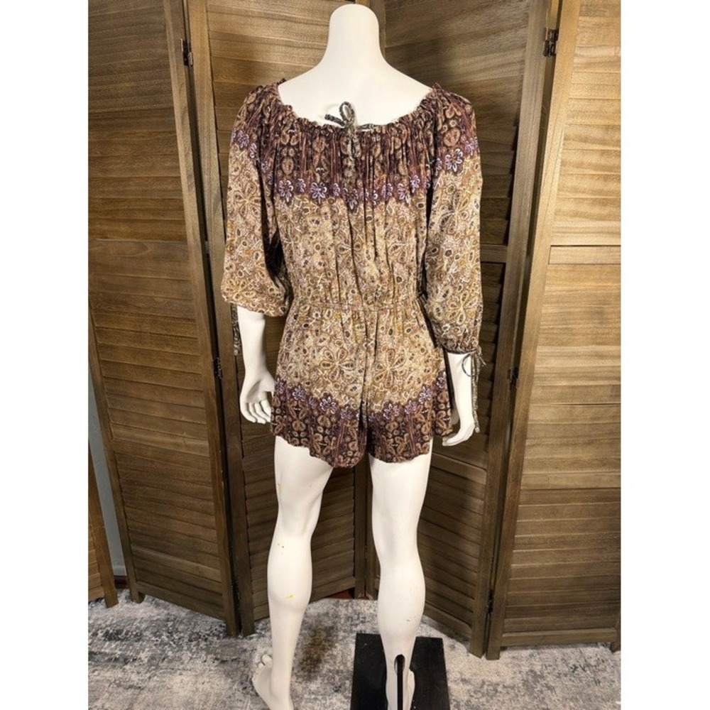 Free People Brown Paisley Floral Boho Romper 3/4 Sleeve Tie‎ Cuff Small - Picture 5 of 10